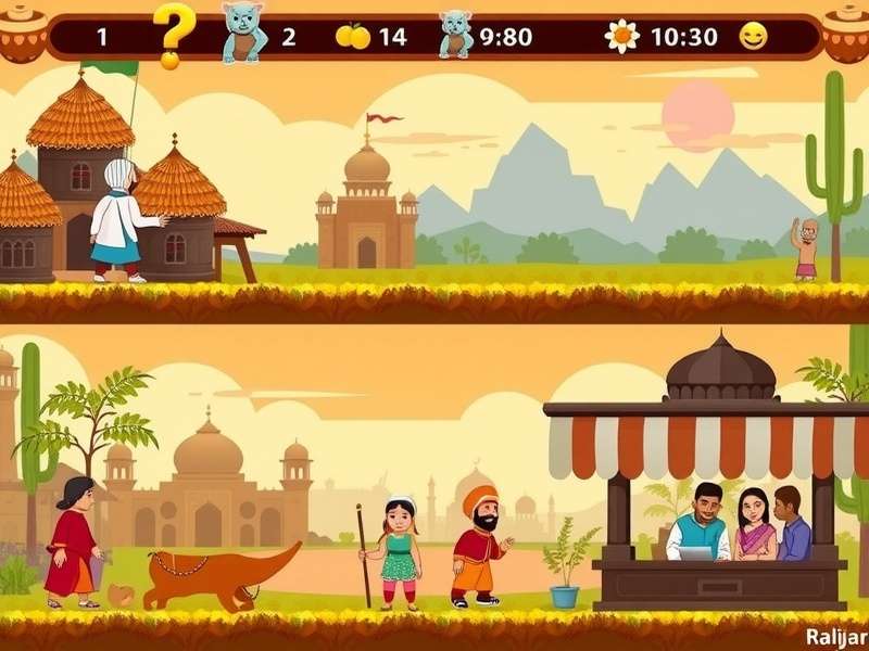 Rajasthan Nut Tales gameplay screenshot showing traditional Indian elements