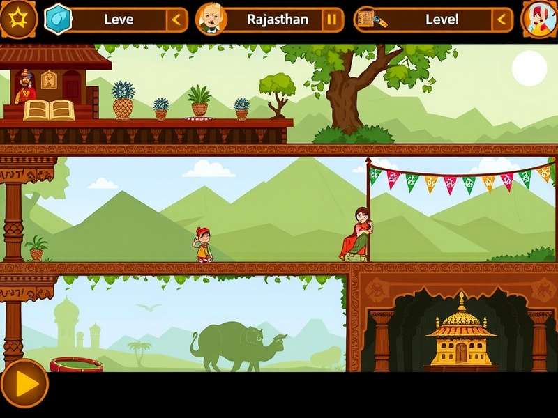 Rajasthan Nut Tales level progression showing different Indian landscapes